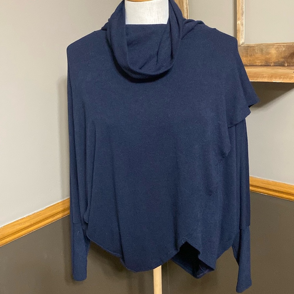 Nally & Millie navy blue Brushed Crossover Cowl neck Top Size OS